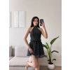 Halter Puantiyeli Mini Elbise - SİYAH