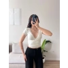 Bel Bağlamalı V Yaka Dantel Crop - BEYAZ