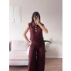 Gold Düğme Yelekli Pantolon Takım - BORDO