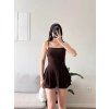 Eteği Volan Şortlu Elbise - KAHVE
