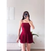 Eteği Volan Şortlu Elbise - BORDO
