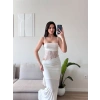 Güpür Korseli Maxi Elbise - BEYAZ