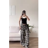 Bel Fular Ekose Pantolon - SİYAH