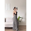 Bel Fular Ekose Pantolon - SİYAH