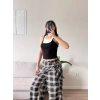 Bel Fular Ekose Pantolon - SİYAH