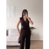 Kruvaze Tokalı Modal İkili Takım - KAHVE
