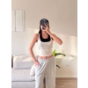 Boyun Geçmeli Parçalı Crop - BEYAZ