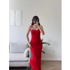 Askılı Viskon Maxi Elbise - KIRMIZI