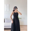 Askılı Ters Dikiş Keten Elbise - SİYAH