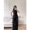 Ön Düğmeli Yelek Pantolon Takım - SİYAH