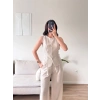 Ön Düğmeli Yelek Pantolon Takım - BEJ