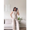 Ön Düğmeli Yelek Pantolon Takım - BEJ