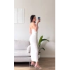 Boyun Bağlamalı Aksesuar Elbise - BEYAZ