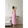 Bel Korse Askılı Prenses Elbise - PEMBE