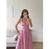 Bel Korse Askılı Prenses Elbise - PEMBE