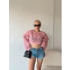 Ajurlu Örgü Crop Kazak-PEMBE
