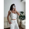 Aksesuar Biyeli Crop & Pantolon Takım - BEYAZ