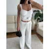 Aksesuar Biyeli Crop & Pantolon Takım - BEYAZ