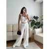 Aksesuar Biyeli Crop & Pantolon Takım - BEYAZ