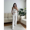 Aksesuar Biyeli Crop & Pantolon Takım - BEYAZ