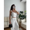 Aksesuar Biyeli Crop & Pantolon Takım - BEYAZ