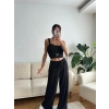 Aksesuar Biyeli Crop & Pantolon Takım - SİYAH