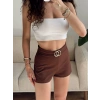 Aksesuar Detay Bubble Şort - KAHVE