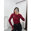 Aksesuarlı Kayık Yaka Bluz - BORDO