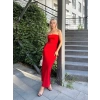 Arkası Yırtmaçlı Elbise-KIRMIZI