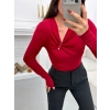 Asimetrik Aksesuarlı Bluz - KIRMIZI