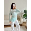 Asimetrik Dantel Bluz - MAVİ