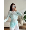 Asimetrik Dantel Bluz - MAVİ