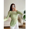 Asimetrik Dantel Bluz - YEŞİL