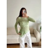 Asimetrik Dantel Bluz - YEŞİL