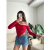 Asimetrik Tek Omuz Biyeli Crop - KIRMIZI