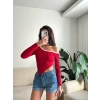Asimetrik Tek Omuz Biyeli Crop - KIRMIZI