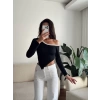 Asimetrik Tek Omuz Biyeli Crop - SİYAH