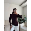 Asimetrik Yan Lastik Bluz - KAHVE