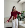 Asimetrik Yırtmaçlı Crop - BORDO