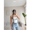 Askılı Ara Biyeli Crop - BEYAZ