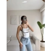 Askılı Ara Biyeli Crop - BEYAZ