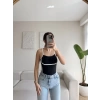 Askılı Ara Biyeli Crop - SİYAH