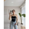 Askılı Ara Biyeli Crop - SİYAH