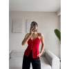 Askılı Çıtçıtlı Korse Bluz - KIRMIZI