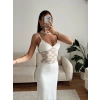 Askılı Dantel Korse Elbise - BEYAZ