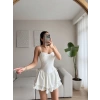 Askılı Fırfır Detay Volanlı Elbise - BEYAZ