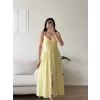 Askılı Önü Düğmeli Çilek Elbise - SARI