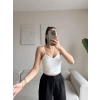 Askılı Taşlı Crop - BEYAZ