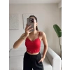 Askılı Taşlı Crop - KIRMIZI