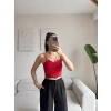 Askılı Taşlı Crop - KIRMIZI
